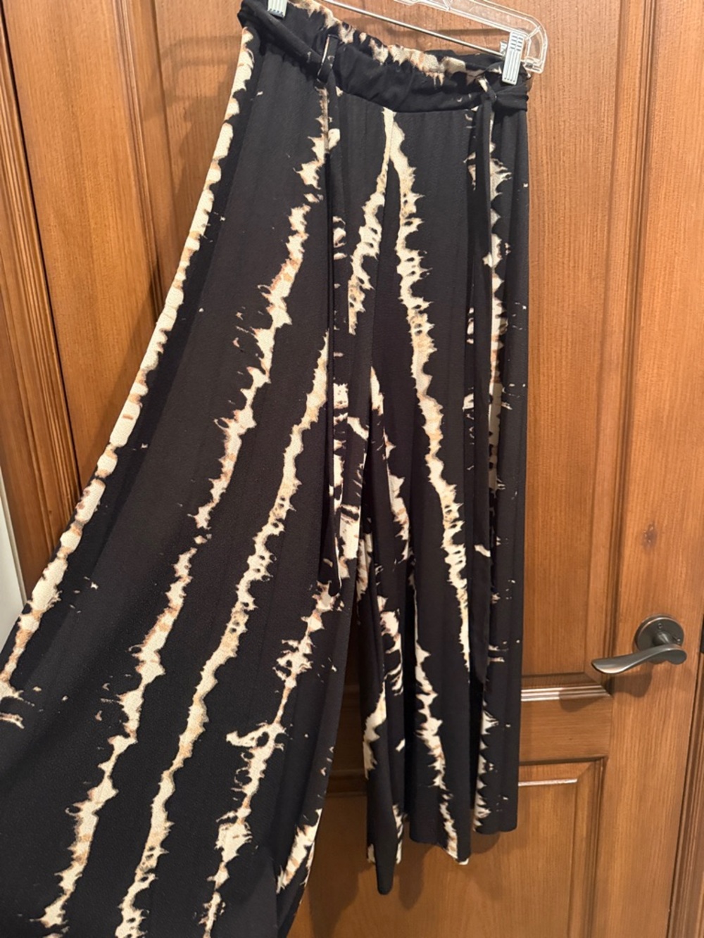 Wide Leg Tie-Dye Palazzo Pants - Black & Cream
